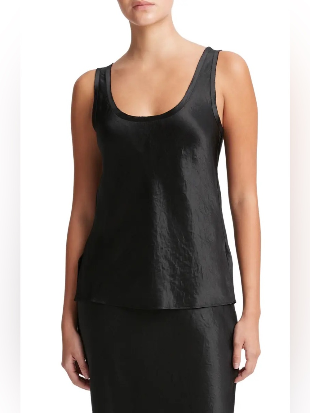 Vince Black Satin Scoop-Neck Tank Top
